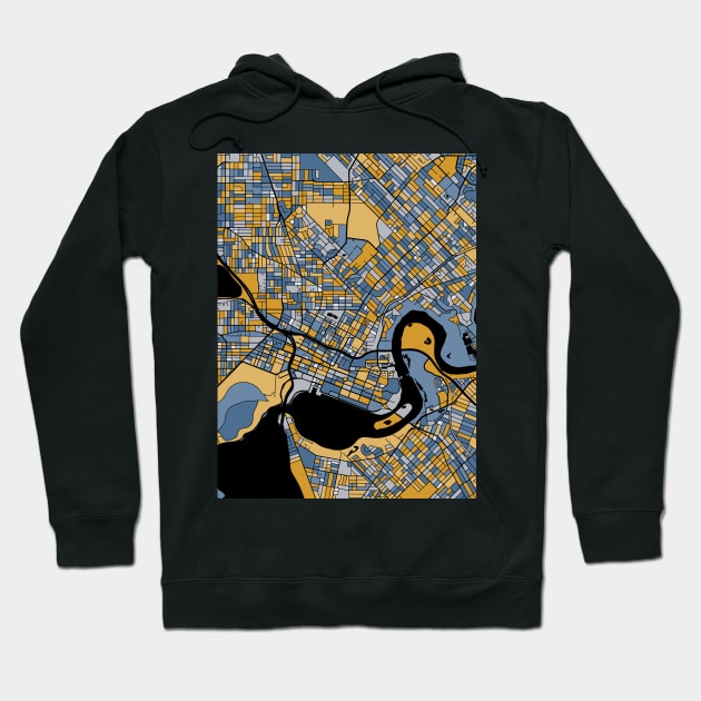 Perth Map Pattern in Blue & Gold Hoodie by PatternMaps